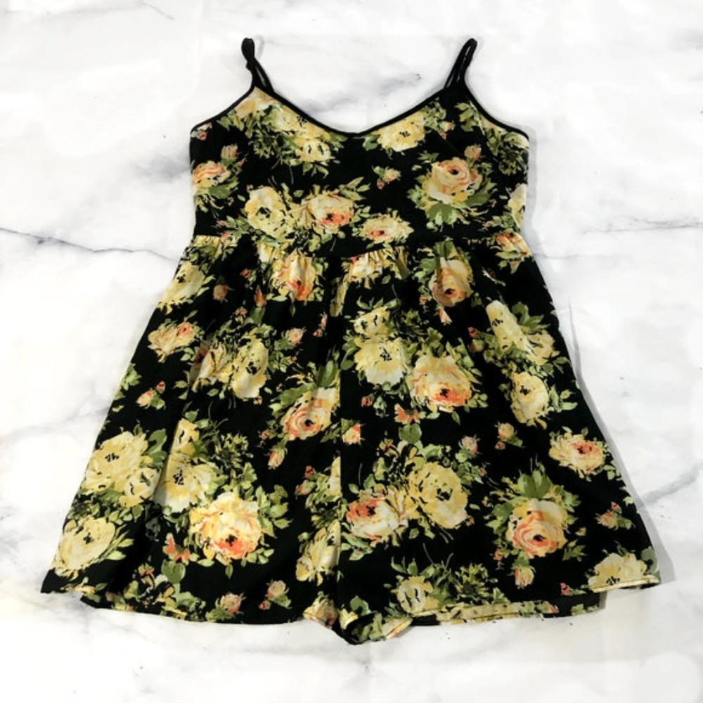 Kimchi Blue Coco Loco Black & Yellow Floral Romper